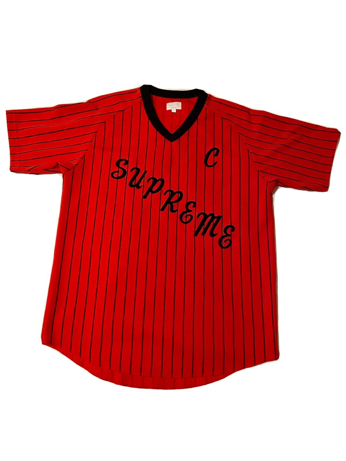 Supreme New York AD Baseball Jersey pinstripe sz L red