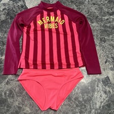 Arizona Jean Co Girls Pink Stripe Mermaid Vibes 50 Rash Guard Swim Set