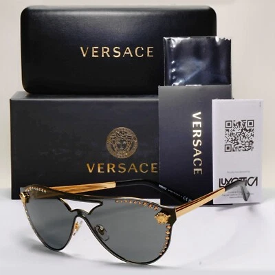 Gafas de sol Versace doradas diamante gris medusa unisex MOD VE 2161-B 1002/87