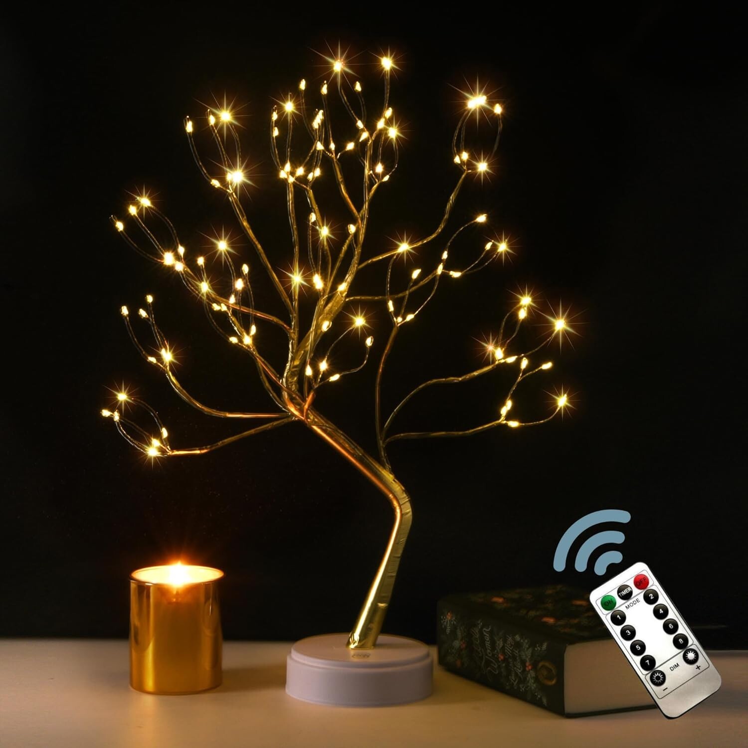 Gold Bonsai Tree Lamp with 108 LED Lights and Remote Control