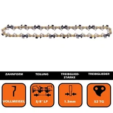 Saw Chain Full Chisel 52TG 3/8 1.3 Compatible with Einhell, Husqvarna, Makita