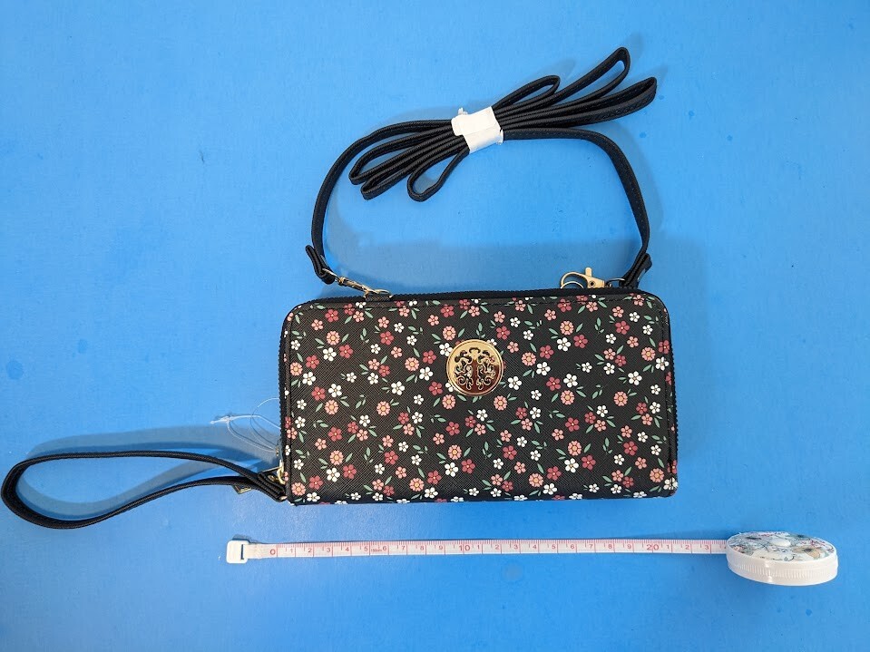 Black Floral Textured Faux Leather Wallet Wristlet with Detachable Strap NWOT-image