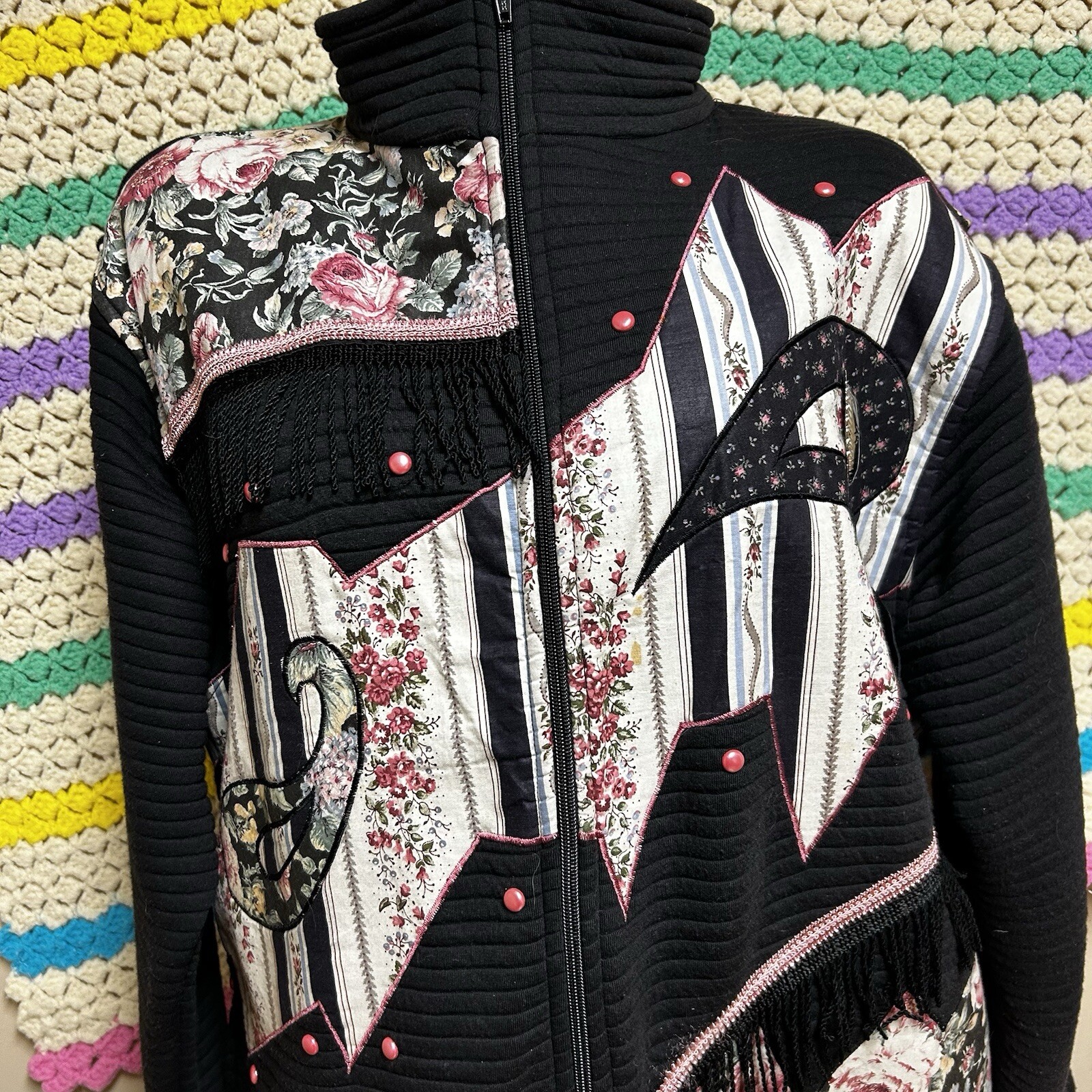 Western Patchwork Jacket Vtg Size Small Oversized… - image 6