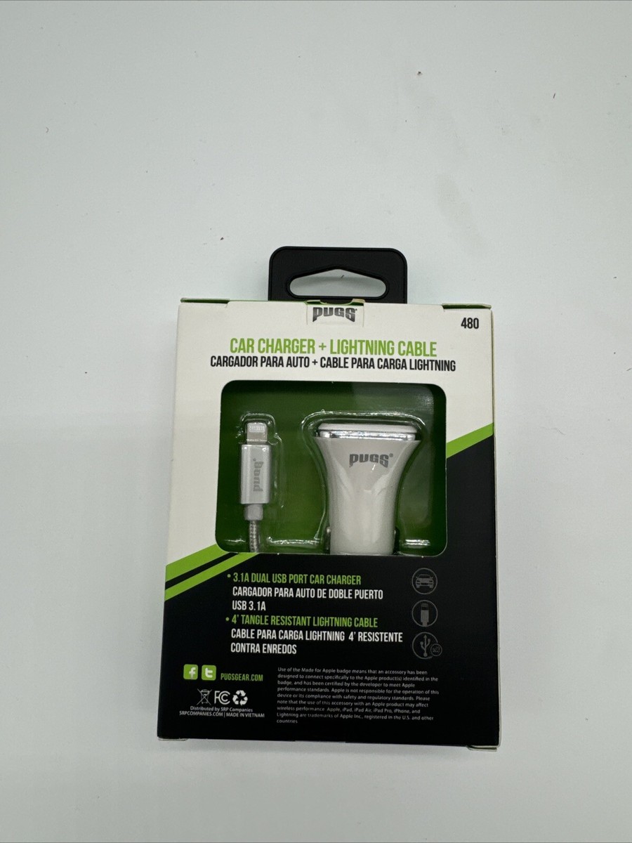 PUGS Dual Car Charger ⚡️4ft Tangle Resistant Cable USB iPhone