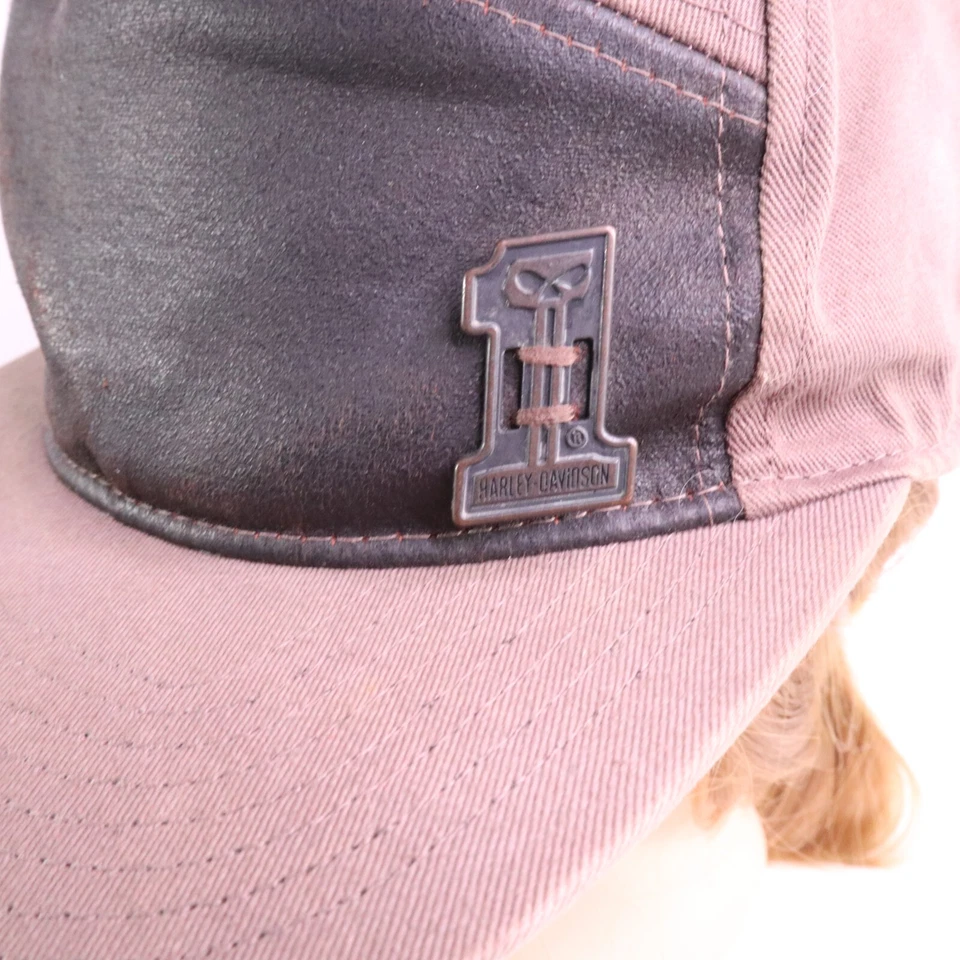 Harley-Davidson Biker Cap Faux Leather 5 Panel Hat Number One Skull Emblem - Image 3 of 4