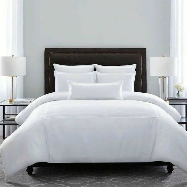 3 Pc Wamsutta Baratta Stitch King Comforter Set White Black 400 Tc