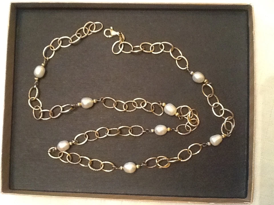 VERONESE 30" Eslabón Grande Oro 18K Revestido Italia Perla Collar 925 Foto 2 de 4