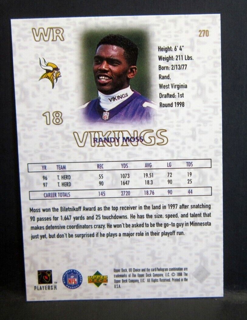 Randy Moss RC 1998 Upper Deck UD Choice ROOKIE#270!Vikings WR RC