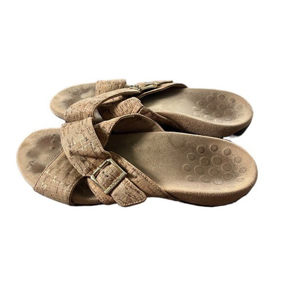 Vionic Dorie Sandal Tan Cork Slide Straps Comfort Size 8 EU 39