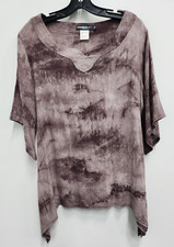 Urban Mangoz Womens BOHO Tunic Top Small Brown Tie Dye Sharkbite Flare Sleeve