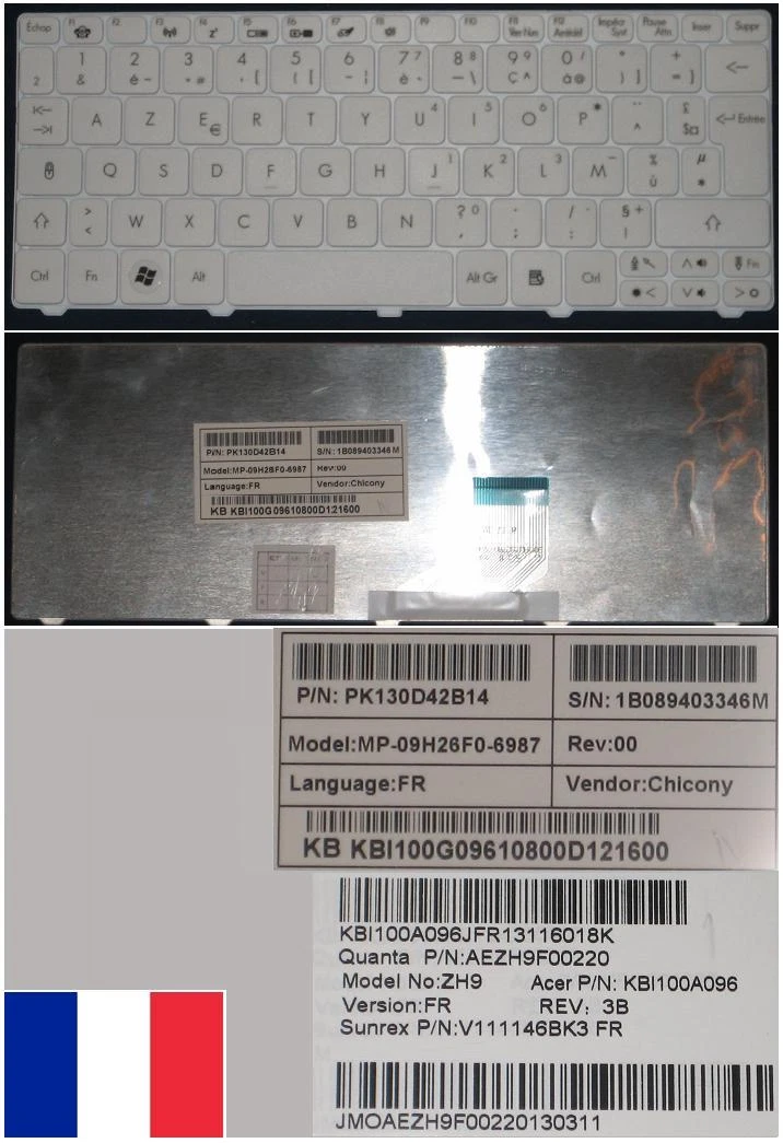 Clavier QWERTZ Complet Noir Pour Packard Bell Dot S - Références E3/P-028FR, E3-030FR, Neuf Générique