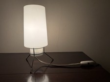 Vintage 1960s Tripod Desk Lamp - White Glass Shade & Grey Wire Base - MCM