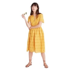 Madewell Eyelet Midi Dress Yellow Floral V-Neck Short Sleeve L2365 2P NEW
