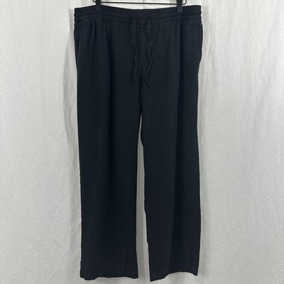 Old Navy  Pull On Black Linen Blend Wide Leg Pants Womens Sz L Beach