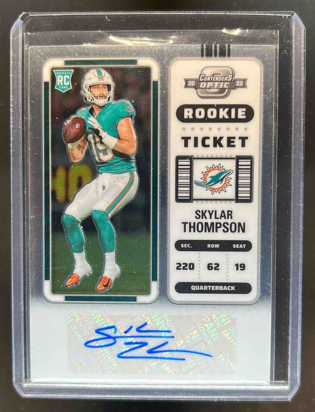 2022 Contenders Optic Skylar Thompson RC Auto Rookie Ticket #196 Dolphins