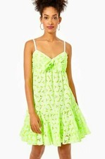 LILLY PULITZER BRIANA FIT FLARE EYELET LACE GREEN DRESS size 00 NWT MSRP $218