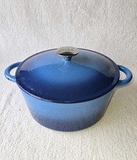 Wolfgang Puck Pot à crochets + couvercle en fonte émaillée bleue 10" en fonte hollandaise