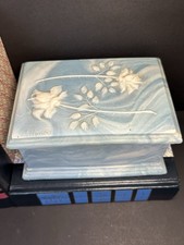 Vintage Incolay Soap Stone Robert Nemith Rose Carved Blue Trinket Box 6.5