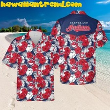 Cleveland Indians Icon Red Hibicus Flower Hawaiian Shirt