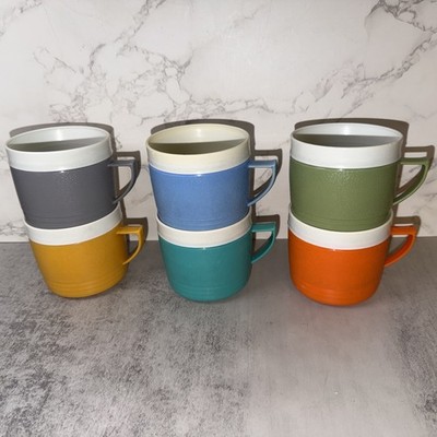 Vintage Sunfrost Therm-O-Ware Cups Mugs Multicolored Lot of 6 Colors