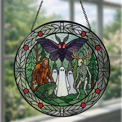 Mothman Stained Glass Suncatcher, Cryptid Window Hanging Decoration Home