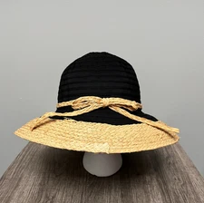 Sun N Sand Ribbon and Raffia Hat Black Tan Sun Hat Beach