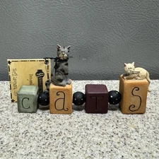 Rare NWT Blossom Bucket Cats Figurine 2”x4” Resin Blocks Connecting