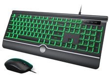 Wired Keyboard and Mouse Combo, Backlit Computer Keyboards with Wrist Rest, Ligh