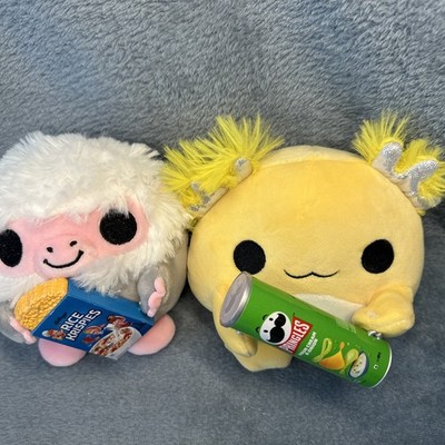 Two Zuru Snackles Plush Leon Axolotl Pringles & Rice Krispies Lucas Baboon