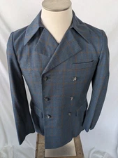 Vintage Late 1960s Bespoke Glen Plaid Double Breasted Jacket Korean made Sz 40 M