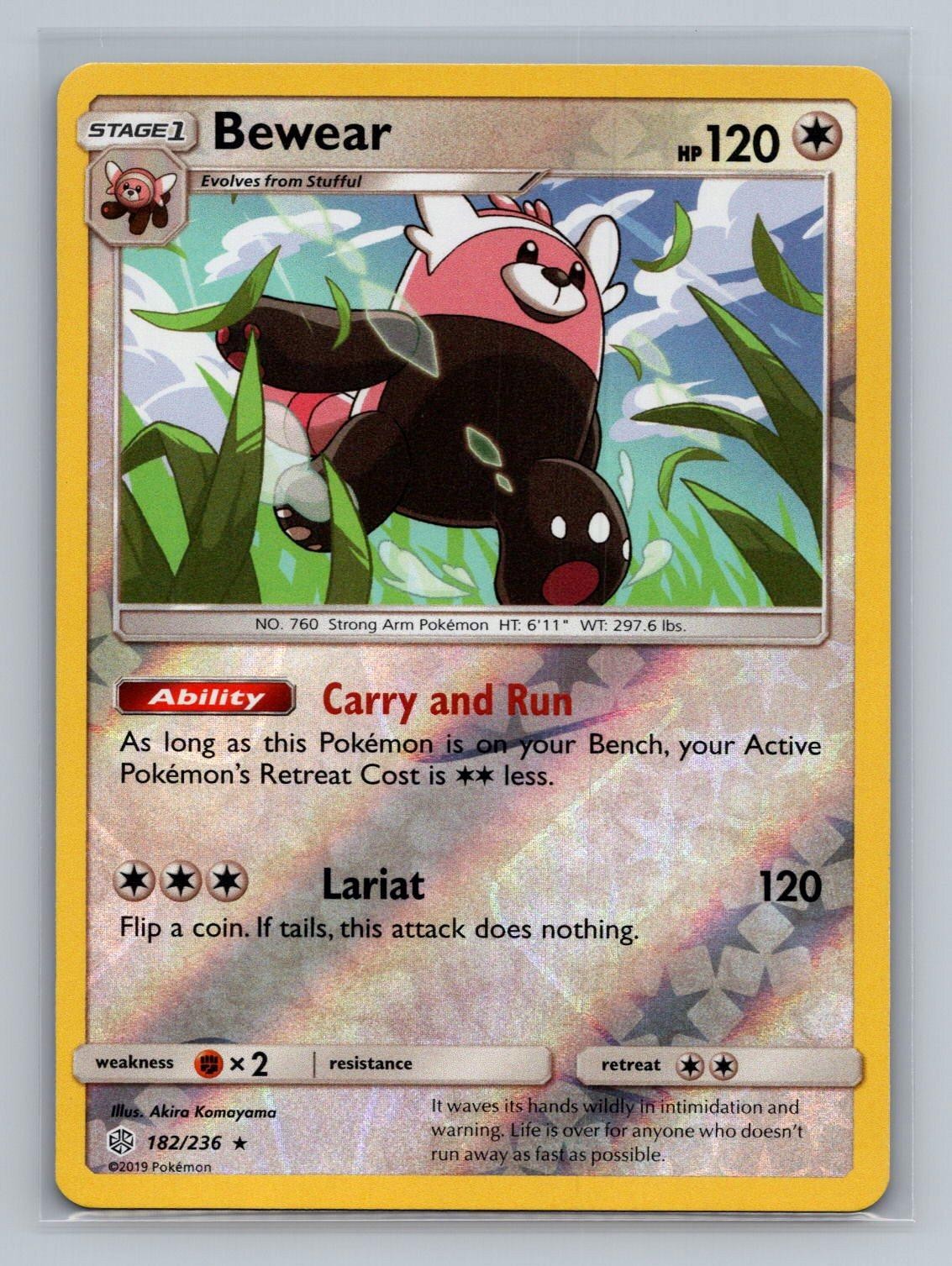 Bewear 182/236 Rare Cosmic Eclipse Pokemon Reverse Holo Lightly Played