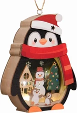 2025 Light Up Wooden Penguin Christmas Ornament Luminous Glowing Tree Decor
