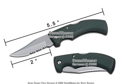 Green Liner Lock Pocket Folder Knife w/ Serrated Blade