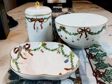 Lot 3 Royal Copenhagen Star Fluted Collection Xmas Bowl, Jar &Lid  & Oblong Dish