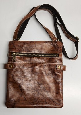 Patricia Nash Leather PRIZZI Leather Crossbody Organizer Bag Rust Map Print
