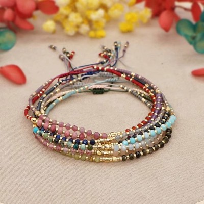 Buntes Kristall Perlen Armband für Frauen Handarbeit verstellbar Seil Geschenk