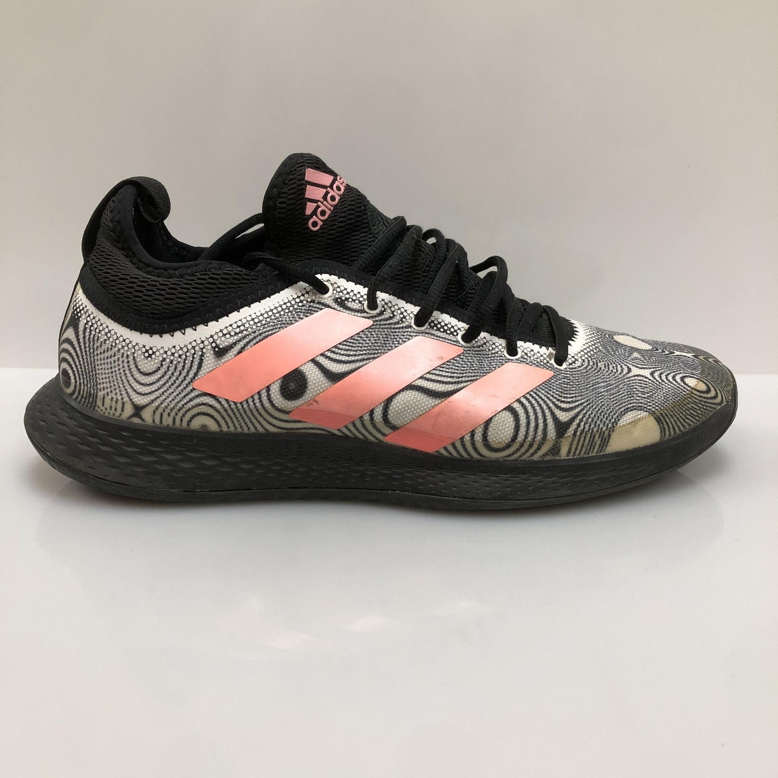Adidas Shoes Mens Size 10 Black White Pink Bounce Court Pattern Sneakers Low Top