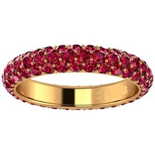 2ct Natural Ruby 3 Row Full Eternity Wedding Band 14K Yellow Gold Plated