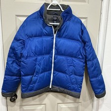 Gap Boys Blue Puffer Jacket Size S Down Feather Mid-Length Zip Lightweight Nylon