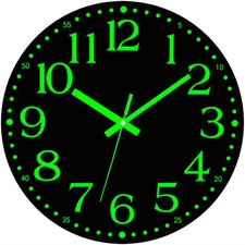 12'' Wall Clock Large Luminous Quartz Night Light Glow In The Dark Silent Home
