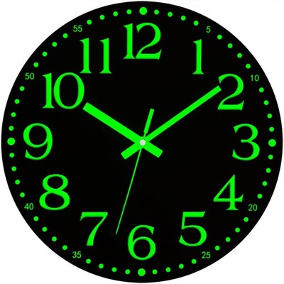 12'' Wall Clock Large Luminous Quartz Night Light Glow In The Dark Silent Home