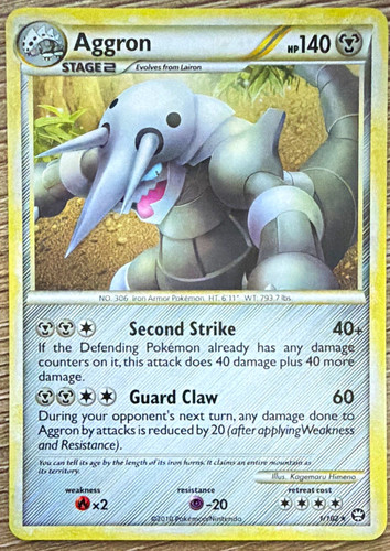 Pokemon Company Aggron 1/102 Triumphant Holo Rare English 2009 140HP Stage 2