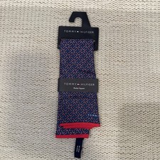 TOMMY HILFIGER Red Blue Candy Cane Christmas Holiday Silk Pocket Square