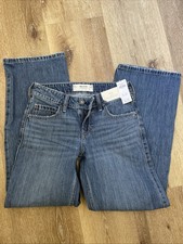 Hollister Women's Low Rise Baggy jeans Sz 00/24 Dark Wash Hem Distressing