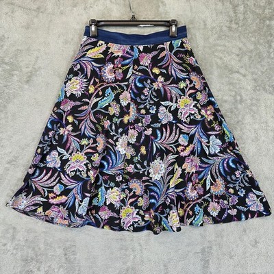 VENUS Skirt Womens 6 Black Floral Button Front A-Line Midi Lined