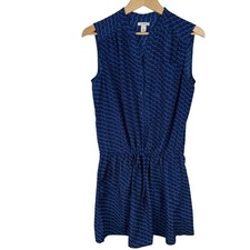 Caslon Sleeveless Geometric Print  Dress Womens M Drawstring Waist Casual Blue