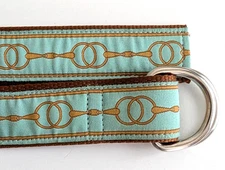 Douglas Paquette equestrian belt canvas D ring aqua blue snaffle bit womens M