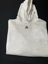 Reebok Men's Gray Fleece Pullover Hoodie Medium Logo Drawstring Kangaroo Pocket