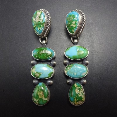 DEBRA SMITH Navajo SONORAN GOLD TURQUOISE Sterling Silver EARRINGS Pierced