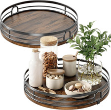2 Pack 10'' 12'' Lazy Susan Turntable Organizer for Cabinet, round Wood Lazy Sus